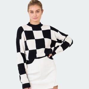 Grey lab checkerboard knit sweater